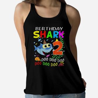 Kids Birthday Shark 2 Years Old Boys And Girls 2Nd Birthday Gift Women Flowy Tank | Crazezy