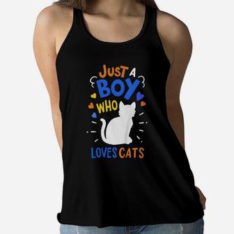 Kids Cat Just A Boy Who Loves Cats Gift For Cat Lovers Women Flowy Tank | Crazezy UK