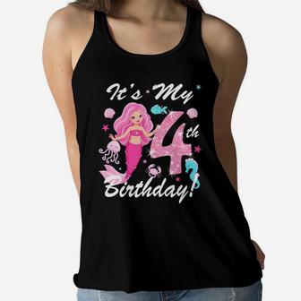 Kids Happy 4Th 4 Years Birthday Mermaid Shirt Outfit For Girls Women Flowy Tank | Crazezy CA
