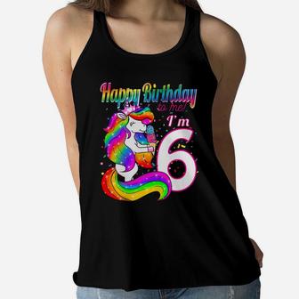 Kids Happy Birthday To Me I'm 6 Years Old Unicorn Party Theme Women Flowy Tank | Crazezy