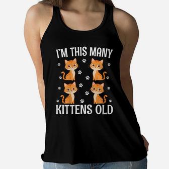 Kids I'm This Many Kittens Old - Cute Cat 4Th Birthday Women Flowy Tank | Crazezy DE