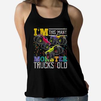 Kids I'm This Many Monster Trucks Old 3Rd Birthday Shirt Boy Gift Women Flowy Tank | Crazezy DE
