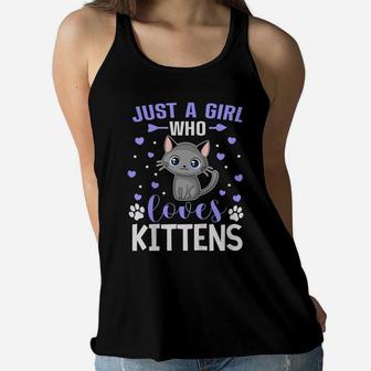 Kids Just A Girl Who Loves Kittens Funny Cat Lover Toddler Child Women Flowy Tank | Crazezy DE