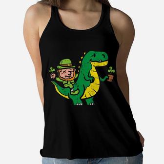 Kids Leprechaun T-Rex Dinosaur Shamrock St Patrick Day Boys Gift Women Flowy Tank | Crazezy