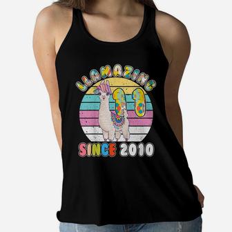 Kids Llama Girl 11 Year Old Llamazing Since 2010 11Th Birthday Women Flowy Tank | Crazezy