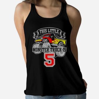 Kids Monster Truck 5Th Birthday This Little Monster Trucks Women Flowy Tank | Crazezy CA