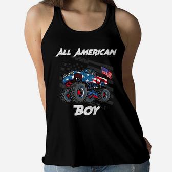 Kids Monster Truck Gift All American Usa Flag - Boys 4Th Of July Women Flowy Tank | Crazezy DE