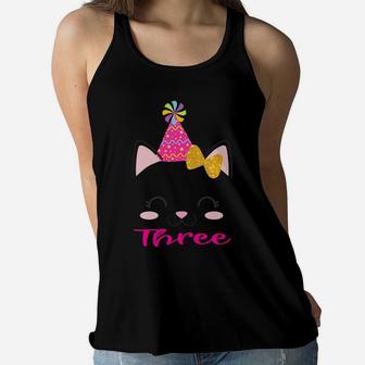 Kids Three 3 Year Old 3Rd Birthday Shirt Girl Kitty Cat Theme Women Flowy Tank | Crazezy