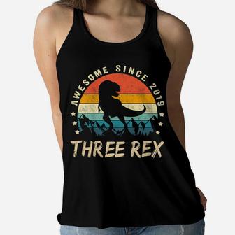 Kids Three Rex 3Rd Birthday Shirt Third Dinosaur 3 Year Old Women Flowy Tank | Crazezy