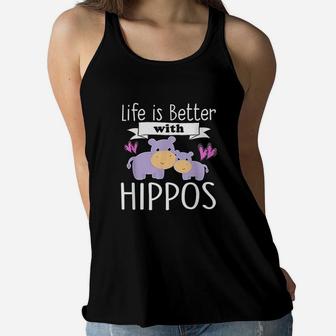 Life Is Better With Hippos Cute Girls Kids Love Women Flowy Tank | Crazezy