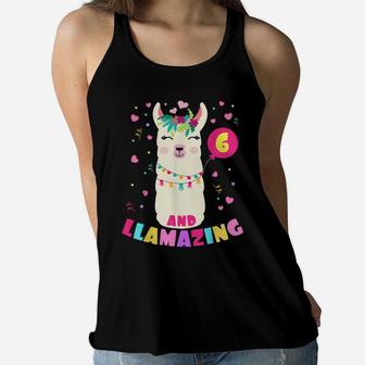Llamazing 6 Years Old Girl Birthday Cute Llama Alpaca Kids Women Flowy Tank | Crazezy AU