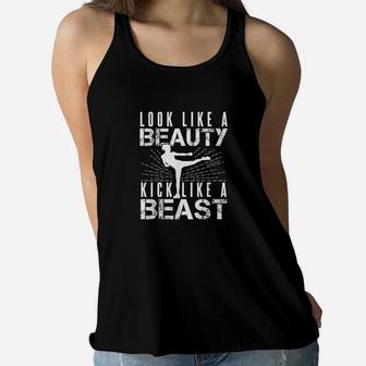Look Like Beauty Kick Like Beast Kickboxer Athletic Girl Women Flowy Tank - Thegiftio UK