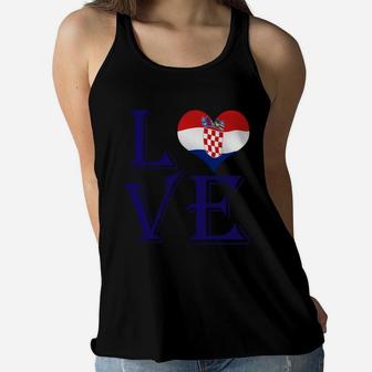 Love Heart Croatia Country Flag Lovers Women Flowy Tank - Seseable