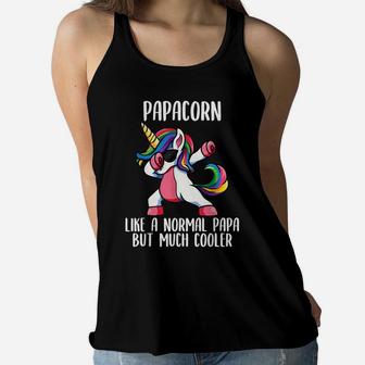 Mens Unicorn Papa Girl Birthday Party Apparel, Papacorn Cute Women Flowy Tank | Crazezy