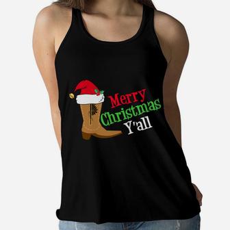 Merry Christmas Y'all Funny Texas Cowboy Holiday Gift Women Flowy Tank | Crazezy AU