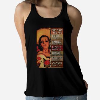 Mexican Cowgirl God Says You Are Unique Special Lovely Precious Strong Chosen Women Flowy Tank - Monsterry CA
