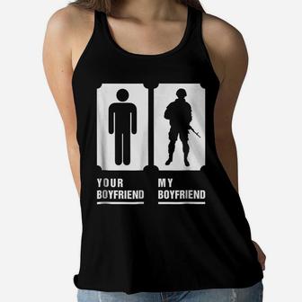 My Boyfriend Is In Army Tee Military Proud Girlfriend Shirt Women Flowy Tank | Crazezy CA
