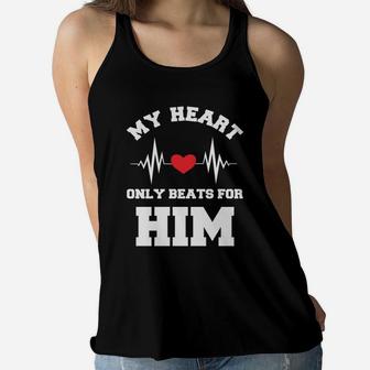 My Heart Only Beats For Him Valentine Gift Happy Valentines Day Women Flowy Tank - Seseable