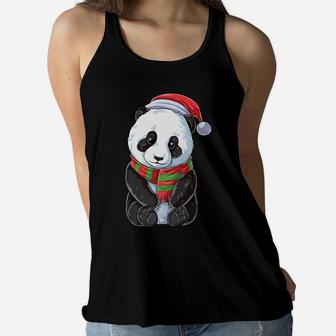 Panda Christmas Santa Hat Funny Xmas Gifts Boys Girls Bear Women Flowy Tank | Crazezy UK