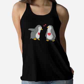 Penguin Couple In Love Valentine Gift Happy Valentines Day Women Flowy Tank - Seseable