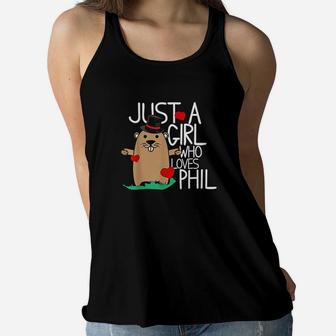 Phil's Cute Groundhog Day Holiday Gift For Girls Women Flowy Tank - Thegiftio