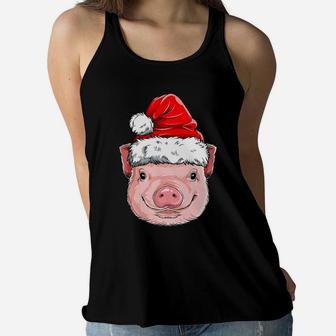 Pig Christmas Santa Hat Xmas Farmer Boys Kids Girls Farm Women Flowy Tank | Crazezy UK