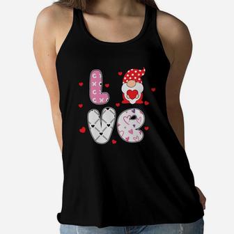 Pink Love Heart Gnomes For Valentines Day Happy Valentines Day Women Flowy Tank - Seseable