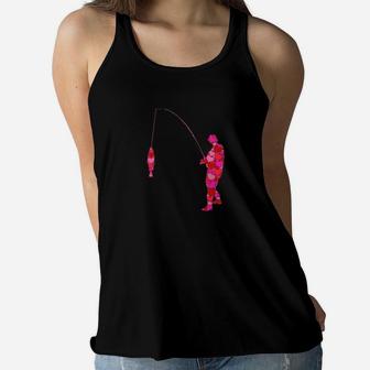 Pink Red Heart Valentines Day Boys Fish Fishing Women Flowy Tank - Monsterry