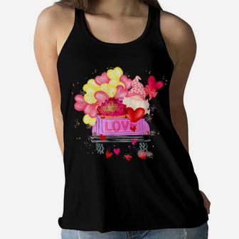 Pink Valentines Gnome Truck Love Hearts For Girls Women Flowy Tank - Monsterry