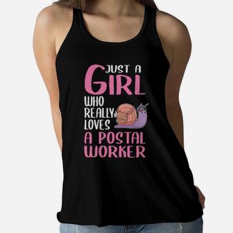 Postman Snail Just A Girl Who Really Loves A Postal Worker Women Flowy Tank - Monsterry