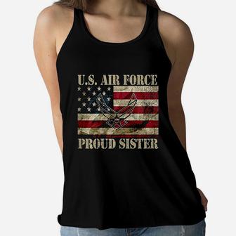 Proud Sister Us Air Force Vintage Usa Flag Retro Girls Women Flowy Tank | Crazezy CA