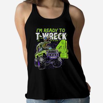 Ready To T-Wreck 4 Dinosaur Monster Truck 4Th Birthday Boys Women Flowy Tank | Crazezy CA