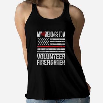 Red Line Flag Fireman Wife Girlfriend Volunteer Firefighter Women Flowy Tank | Crazezy