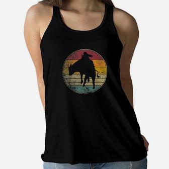 Rodeo Cowboy Bull Riding Vintage Retro Silhouette Distressed Women Flowy Tank - Monsterry AU
