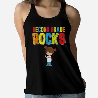 Second Grade Rocks Back To School Shirt Student Teacher Girl Women Flowy Tank | Crazezy DE