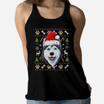 Siberian Husky Ugly Christmas Dog Santa Hat Xmas Boys Kids Sweatshirt Women Flowy Tank | Crazezy CA