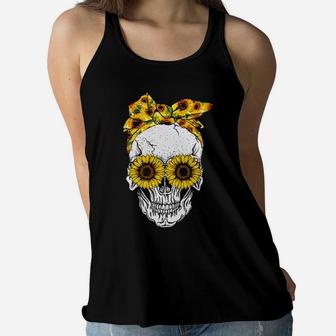 Skull Sunflower Girl With Tattoos Pretty Eyes And Thick Thighs Women Flowy Tank - Monsterry AU