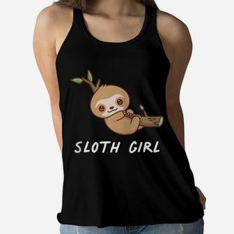 Sloth Girl Cute Animal Kawaii Lover Aesthetic Family Zip Hoodie Women Flowy Tank | Crazezy