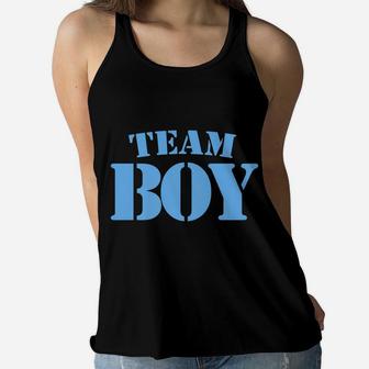 Team Boy Baby Shower Gender Reveal Party Cute Funny Blue Women Flowy Tank | Crazezy DE