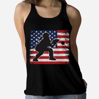 Teen Girl Softball Catcher Distressed Usa Flag Team Gift Women Flowy Tank | Crazezy