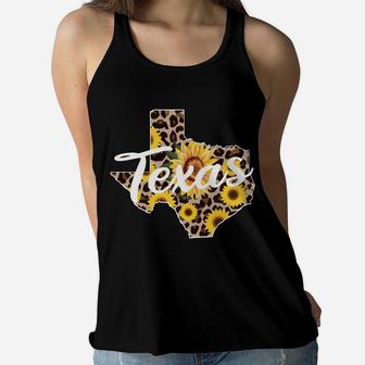 Texas Girl Sunflower Leopard Rustic Black State Pride Women Flowy Tank | Crazezy CA