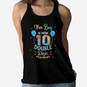 This Boy Is Now Double Digits 10Th Birthday Boy 10 Years Old Women Flowy Tank | Crazezy CA