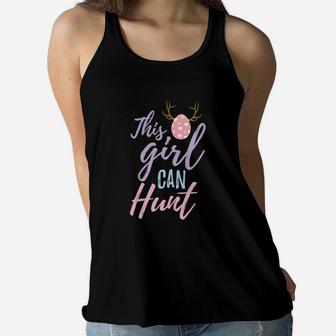 This Girl Can Hunt Easter Egg Antler Bunny Ears Women Flowy Tank - Thegiftio UK
