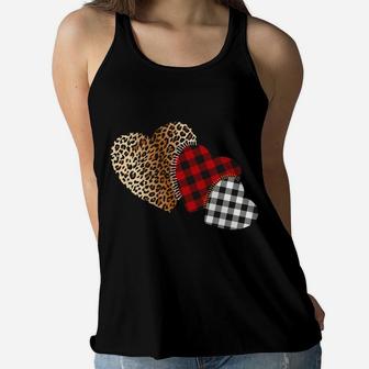 Three Hearts Leopard Plaid Girls Valentine's Day Girl Kids Women Flowy Tank | Crazezy