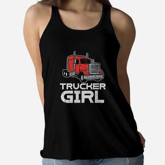 Trucker Girl Trucking Semi Truck Driver Wife Women Flowy Tank | Crazezy AU
