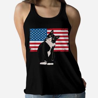 Tuxedo Cat Tshirt 4Th Of July Patriotic Tee Gift Adults Kids Women Flowy Tank | Crazezy
