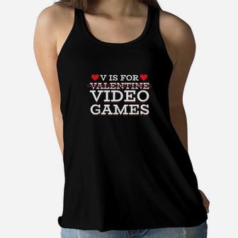 V Is For Valentine Video Games Gamer Boy Controller Women Flowy Tank - Monsterry CA