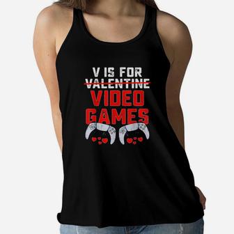 V Is For Video Games Valentines Day Boys Women Flowy Tank - Monsterry AU