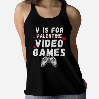 V Is For Video Games Valentines Day Video Gamer Boys Women Flowy Tank - Monsterry AU