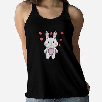 Valentines Couple Bunny Heart Matching For Female Girls Shirt Women Flowy Tank - Monsterry
